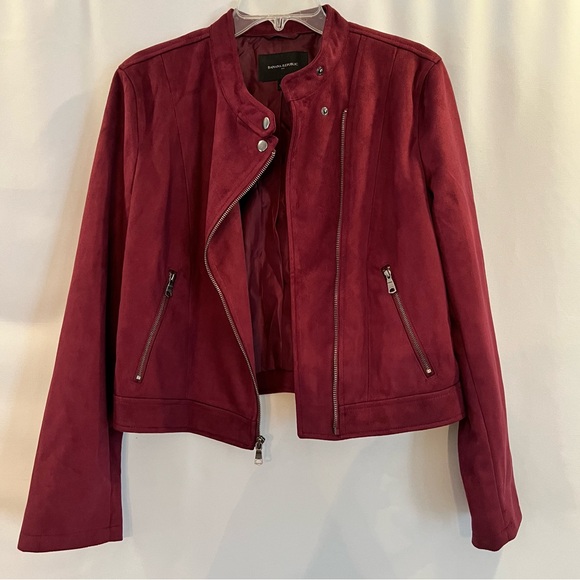 Banana Republic Suede Moto Jacket, Cranberry, Size L - Picture 2 of 5